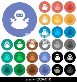 Ninja avatar multi colored flat icons on round backgrounds. Included white, light and dark icon variations for hover and active status effects, and bo Stock Vector