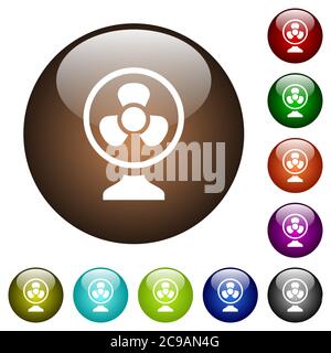 Table fan white icons on round color glass buttons Stock Vector