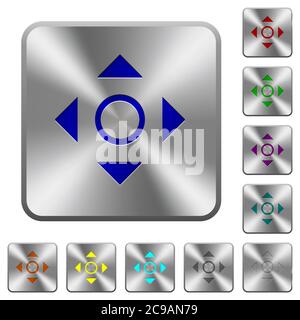 Scrolling tool engraved icons on rounded square glossy steel buttons Stock Vector