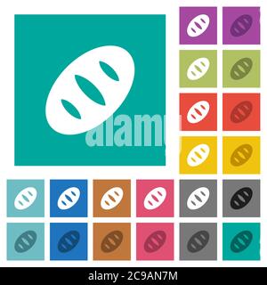 Bread multi colored flat icons on plain square backgrounds. Included white and darker icon variations for hover or active effects. Stock Vector