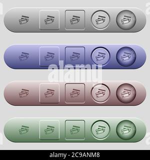 Credit cards icons on rounded horizontal menu bars in different colors and button styles Stock Vector