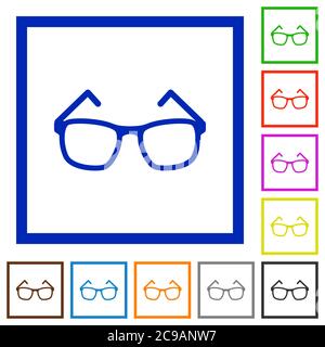 Eyeglasses flat color icons in square frames on white background Stock Vector