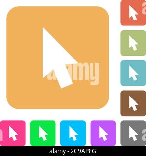 Mouse cursor flat icons on rounded square vivid color backgrounds. Stock Vector