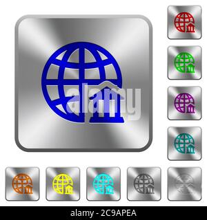 Internet banking engraved icons on rounded square glossy steel buttons Stock Vector