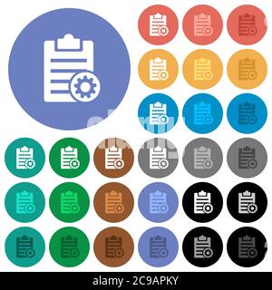 Note settings multi colored flat icons on round backgrounds. Included white, light and dark icon variations for hover and active status effects, and b Stock Vector