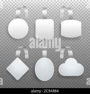 Wobbler template. Promotion pointing wobbler for supermarket sale announcement of various shapes in realistic style. Vector set. Stock Vector
