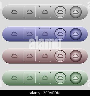 Single cloud icons on rounded horizontal menu bars in different colors and button styles Stock Vector