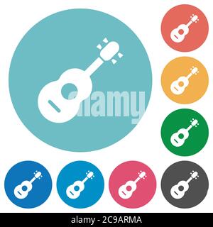 Acoustic guitar flat white icons on round color backgrounds Stock Vector