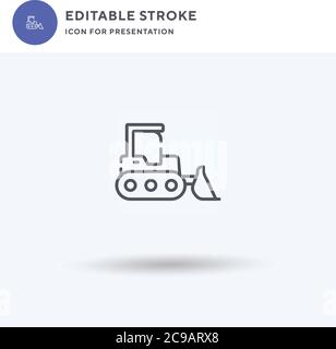 Bulldozer icon vector, filled flat sign, solid pictogram isolated on white, logo illustration. Bulldozer icon for presentation. Stock Vector