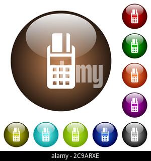 POS terminal white icons on round color glass buttons Stock Vector