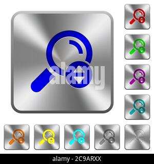 Scrolling search results engraved icons on rounded square glossy steel buttons Stock Vector