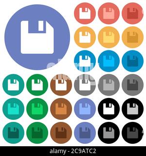 Save data multi colored flat icons on round backgrounds. Included white, light and dark icon variations for hover and active status effects, and bonus Stock Vector