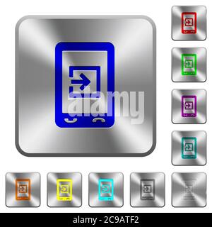 Mobile import data engraved icons on rounded square glossy steel buttons Stock Vector
