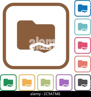 Shared folder simple icons in color rounded square frames on white background Stock Vector