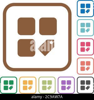 Tag component simple icons in color rounded square frames on white background Stock Vector