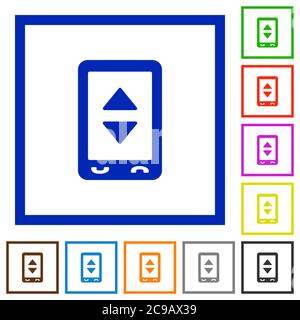Mobile adjust settings flat color icons in square frames on white background Stock Vector