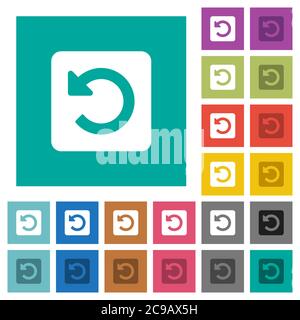 Rotate left multi colored flat icons on plain square backgrounds. Included white and darker icon variations for hover or active effects. Stock Vector