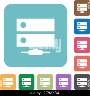 Network drive white flat icons on color rounded square backgrounds Stock Vector