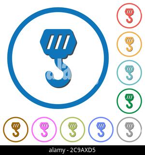 Construction hook flat color vector icons with shadows in round outlines on white background Stock Vector