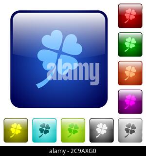 Four leaf clover icons in rounded square color glossy button set Stock Vector