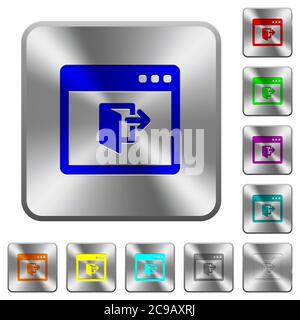 Application exit engraved icons on rounded square glossy steel buttons Stock Vector