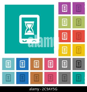 Mobile working multi colored flat icons on plain square backgrounds. Included white and darker icon variations for hover or active effects. Stock Vector