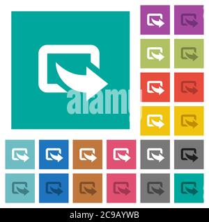 Export symbol with bottom right arrow multi colored flat icons on plain square backgrounds. Included white and darker icon variations for hover or act Stock Vector