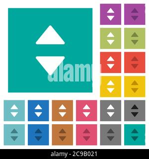 Vertical control arrows multi colored flat icons on plain square backgrounds. Included white and darker icon variations for hover or active effects. Stock Vector