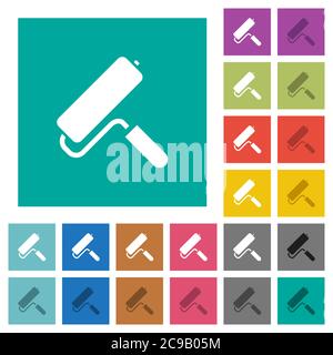 Paint roller multi colored flat icons on plain square backgrounds. Included white and darker icon variations for hover or active effects. Stock Vector