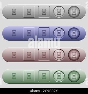 Mobile settings icons on rounded horizontal menu bars in different colors and button styles Stock Vector