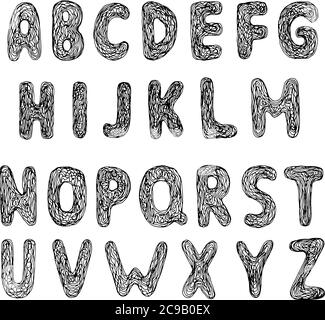 Hand drawn doodle alphabet. English letters design. Minimal style letters, typography design. Hand drawn trendy set. Simple modern cartoon design. Ske Stock Vector