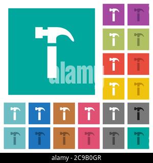 Single hammer multi colored flat icons on plain square backgrounds. Included white and darker icon variations for hover or active effects. Stock Vector