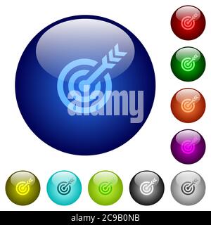 Target table with arrow icons on round color glass buttons Stock Vector