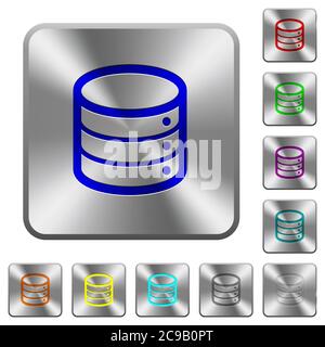 Signle database engraved icons on rounded square glossy steel buttons Stock Vector