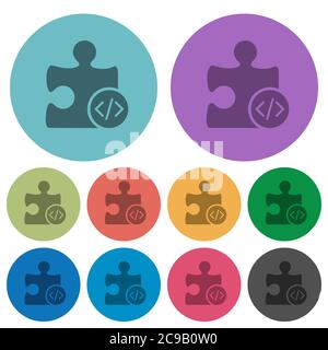 Plugin programming darker flat icons on color round background Stock Vector