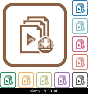 Download playlist simple icons in color rounded square frames on white background Stock Vector