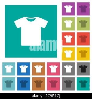 T-shirt multi colored flat icons on plain square backgrounds. Included white and darker icon variations for hover or active effects. Stock Vector