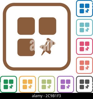 Pin component simple icons in color rounded square frames on white background Stock Vector