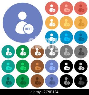 User account processing multi colored flat icons on round backgrounds. Included white, light and dark icon variations for hover and active status effe Stock Vector