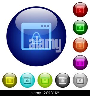 Lock application icons on round color glass buttons Stock Vector