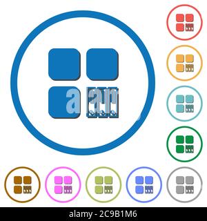 Archive component flat color vector icons with shadows in round outlines on white background Stock Vector