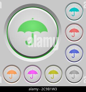 Umbrella color icons on sunk push buttons Stock Vector