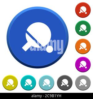 Table tennis round color beveled buttons with smooth surfaces and flat white icons Stock Vector