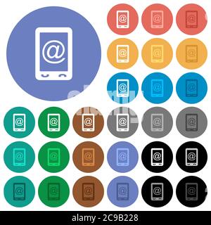Mobile mailing multi colored flat icons on round backgrounds. Included white, light and dark icon variations for hover and active status effects, and Stock Vector