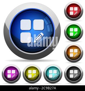 Edit component icons in round glossy buttons with steel frames Stock Vector