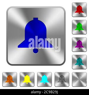 Single bell engraved icons on rounded square glossy steel buttons Stock Vector