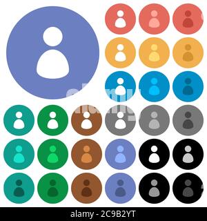 Single user multi colored flat icons on round backgrounds. Included white, light and dark icon variations for hover and active status effects, and bon Stock Vector
