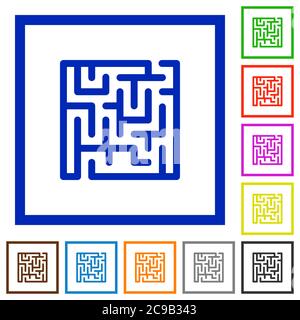 Labyrinth flat color icons in square frames on white background Stock Vector