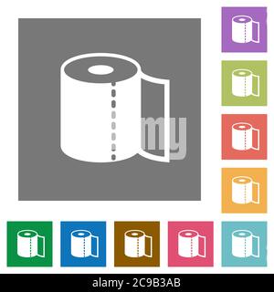 Paper towel flat icons on simple color square backgrounds Stock Vector
