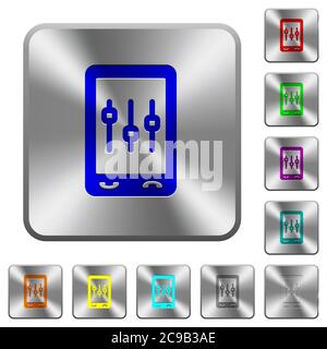 Mobile tweaking engraved icons on rounded square glossy steel buttons Stock Vector